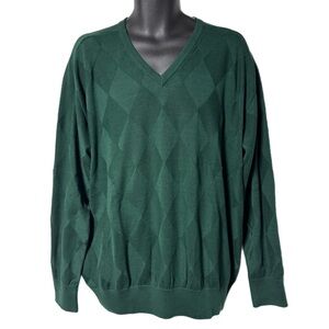 NWT Y2K ChevronTexaco Tartan Green Diamond Argyle V Neck Sweater XL Pima Cotton